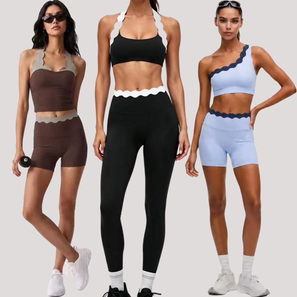 Yoga Fitness Outfit - Women 2‑Piece Yoga Outfit Two‑Tone Scalloped