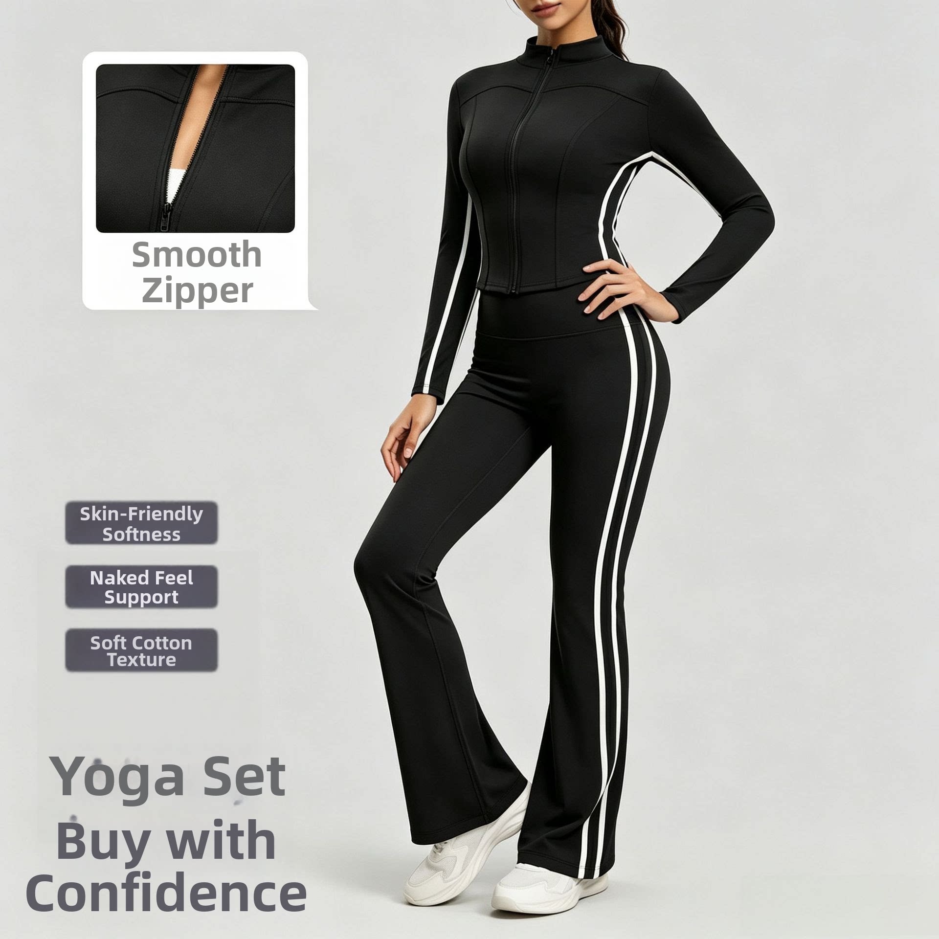 Yoga Fitness Outfit - Women Striped Fall Workout Set High
