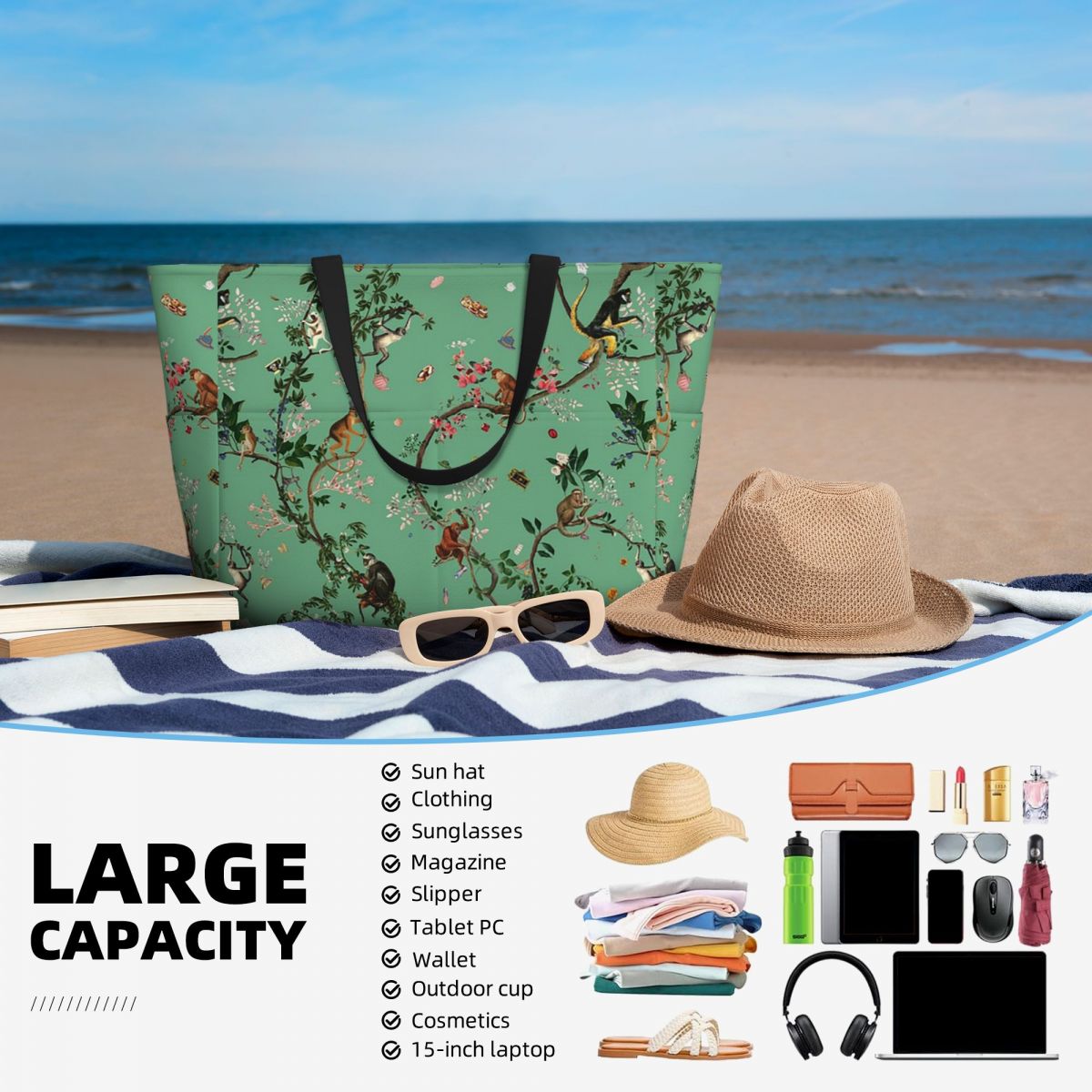 Monkey World Green Beach Tote  - Yoga Fitness World review and price