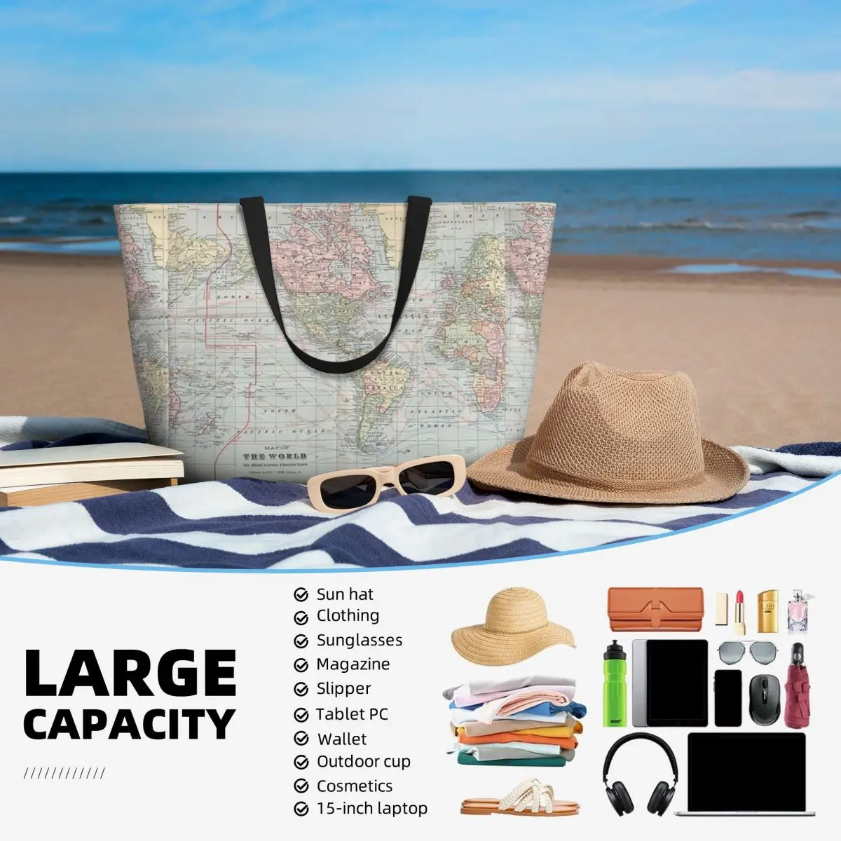 Vintage World Map 1901 Beach T - Yoga Fitness World review and price