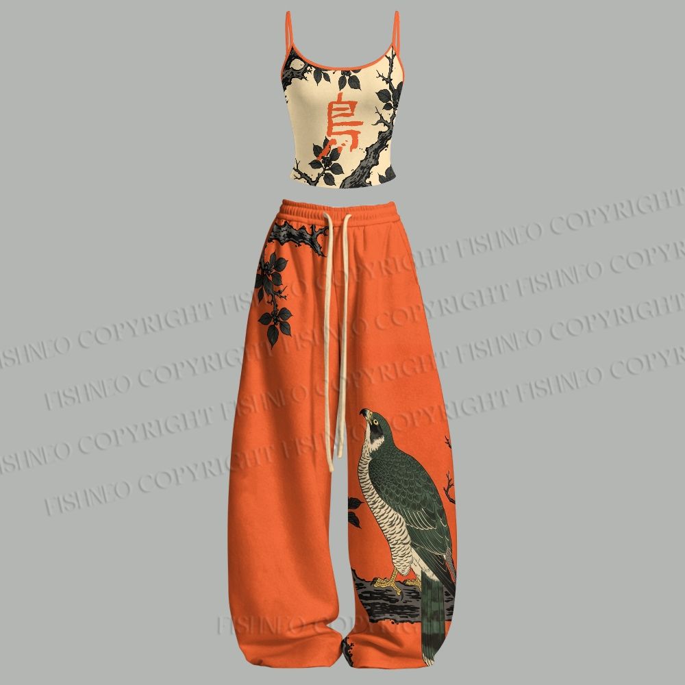 Japanese Ukiyo e Bird Top Elas - Yoga Fitness Outfit review and price