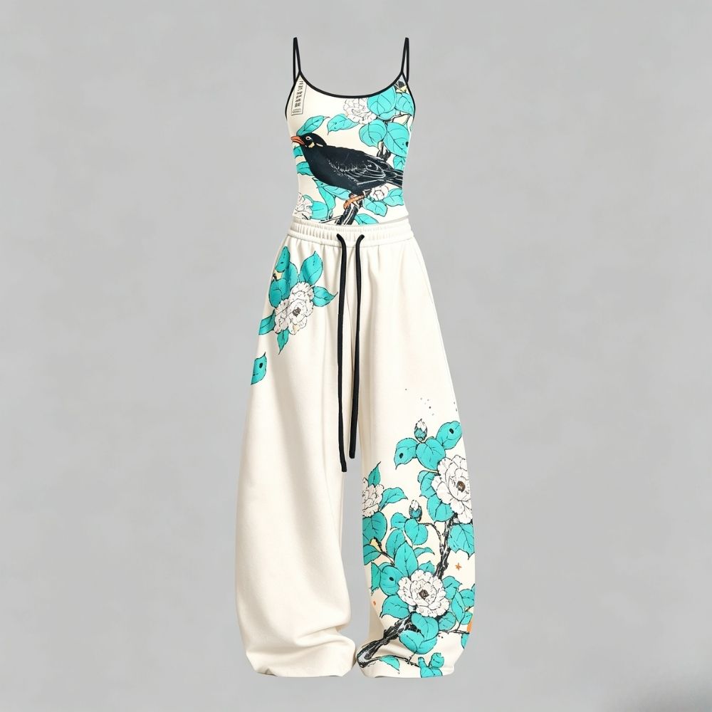 Japanese Ukiyo e Bird Top Elas - Yoga Fitness Outfit review and price