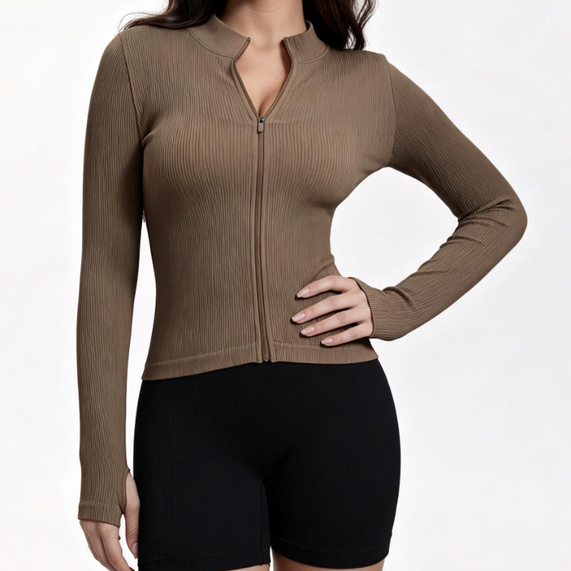 Women Ribbed Long Sleeve Zip U - Yoga In Fitness review and price