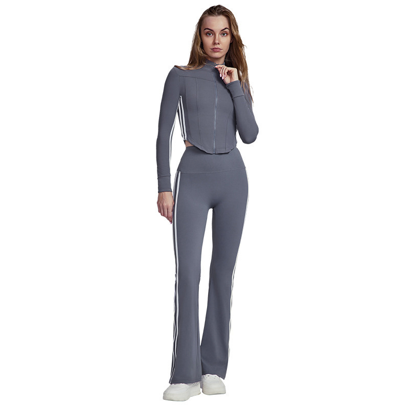 Women Striped Fall Workout Set - Yoga Fitness Outfit review and price